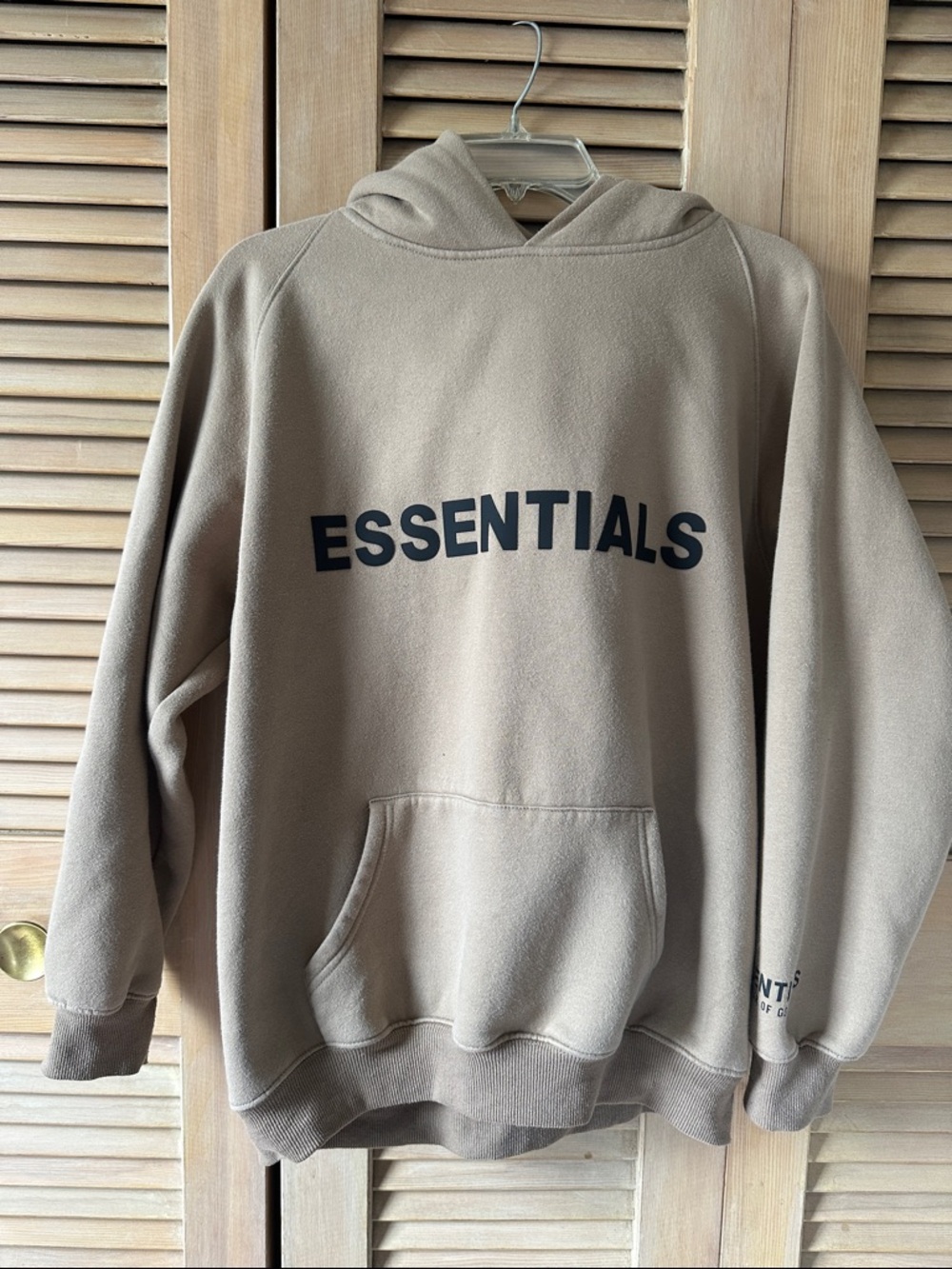 ESSENTIALS Tan Pullover Hoodie with Black Logo